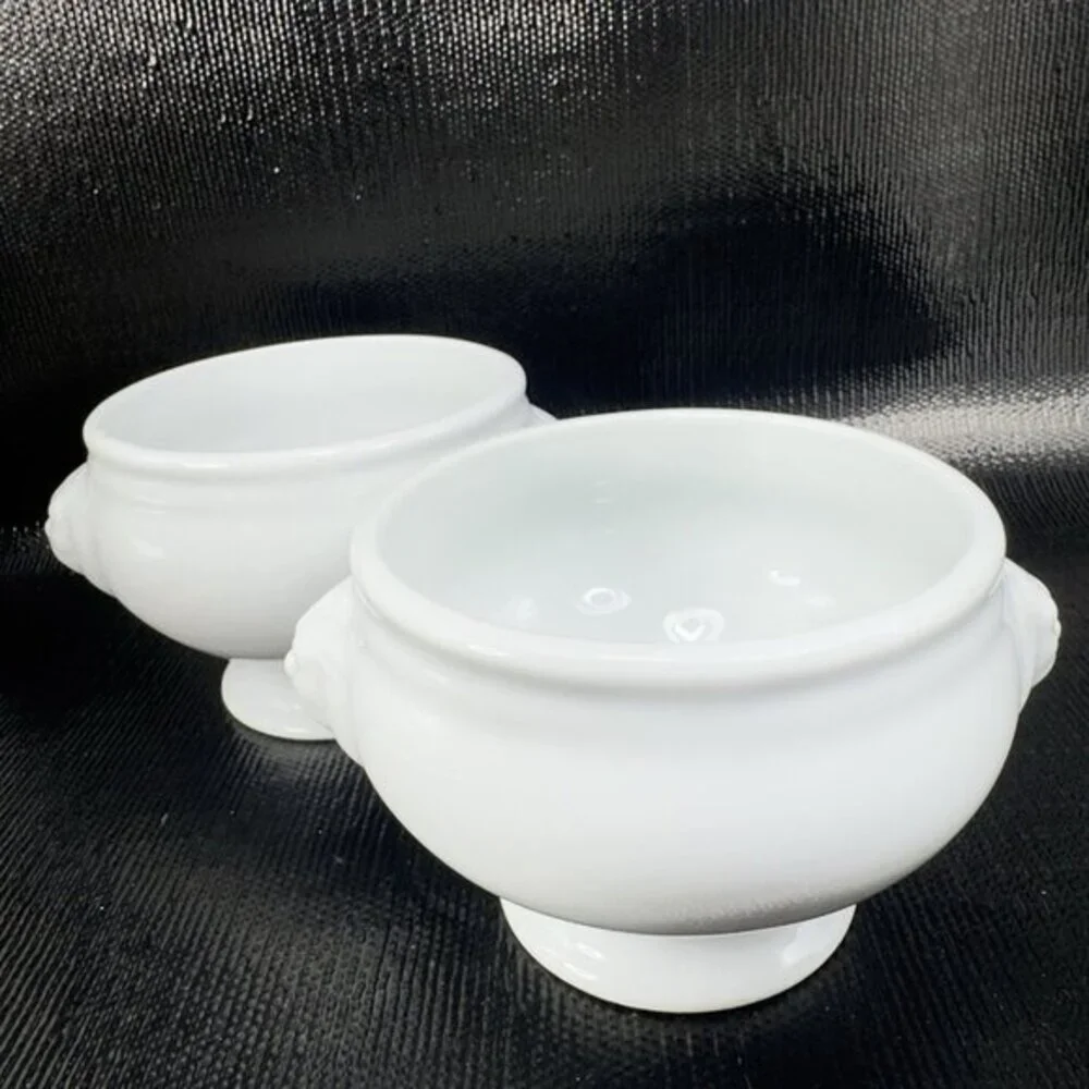 Bistro By Over And Back Lions Head White Porcelain Pedestal Bowl Dish Set2 Bowls